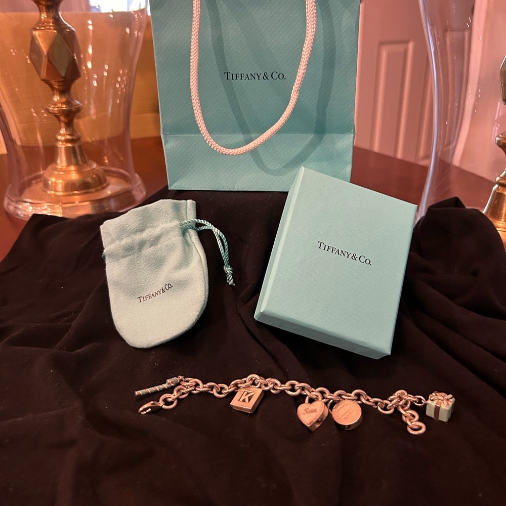 Tiffany & Co. Silver Charm Bracelet with Blue Packaging